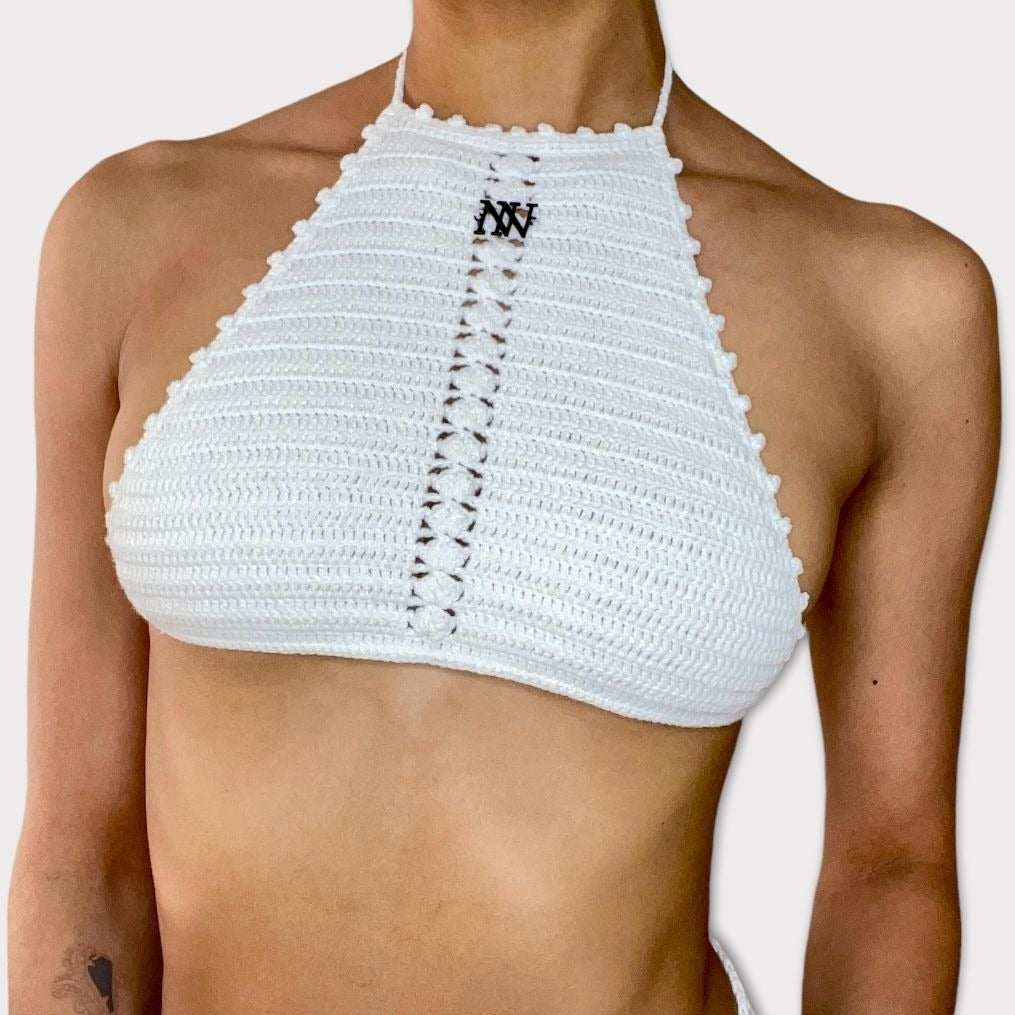 Nikita Naomi Handmade White Crochet Halter Crop Top- Small