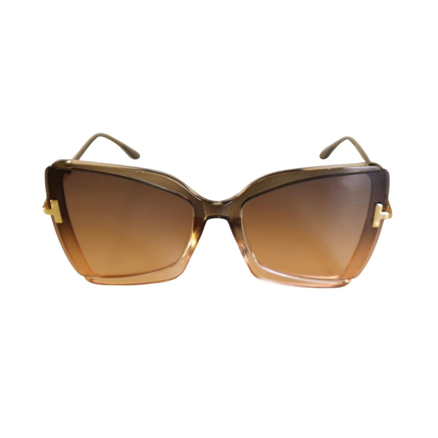 Out-n-About Semi Rimless Cateye Sunglasses w/ Black/Tan Gradient Lens and Frame