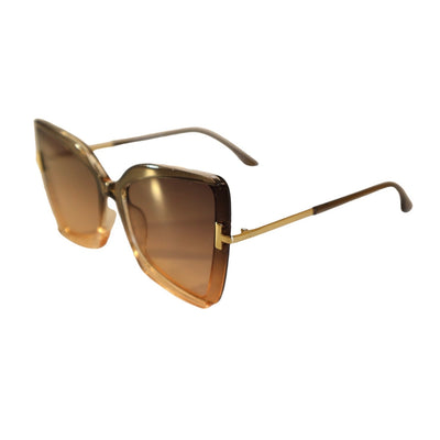 Out-n-About Semi Rimless Cateye Sunglasses w/ Black/Tan Gradient Lens and Frame