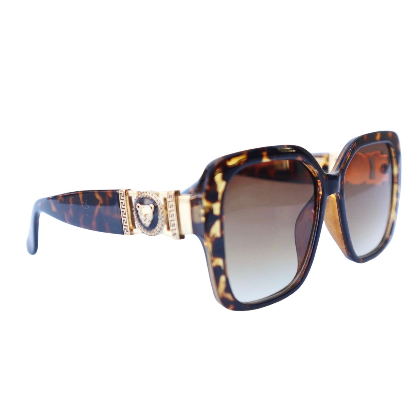 VG Designer Luxury Collection, Classy Jaguar Emblem Brown Animal Print Square Frame Sunglasses for Women