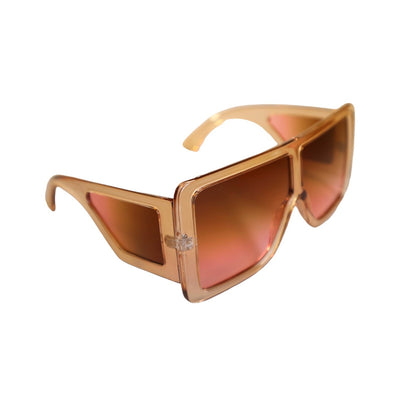 Wet But Not Wild Oversized Shield Square Sunglasses Brown Frame Brown/Pink Lens