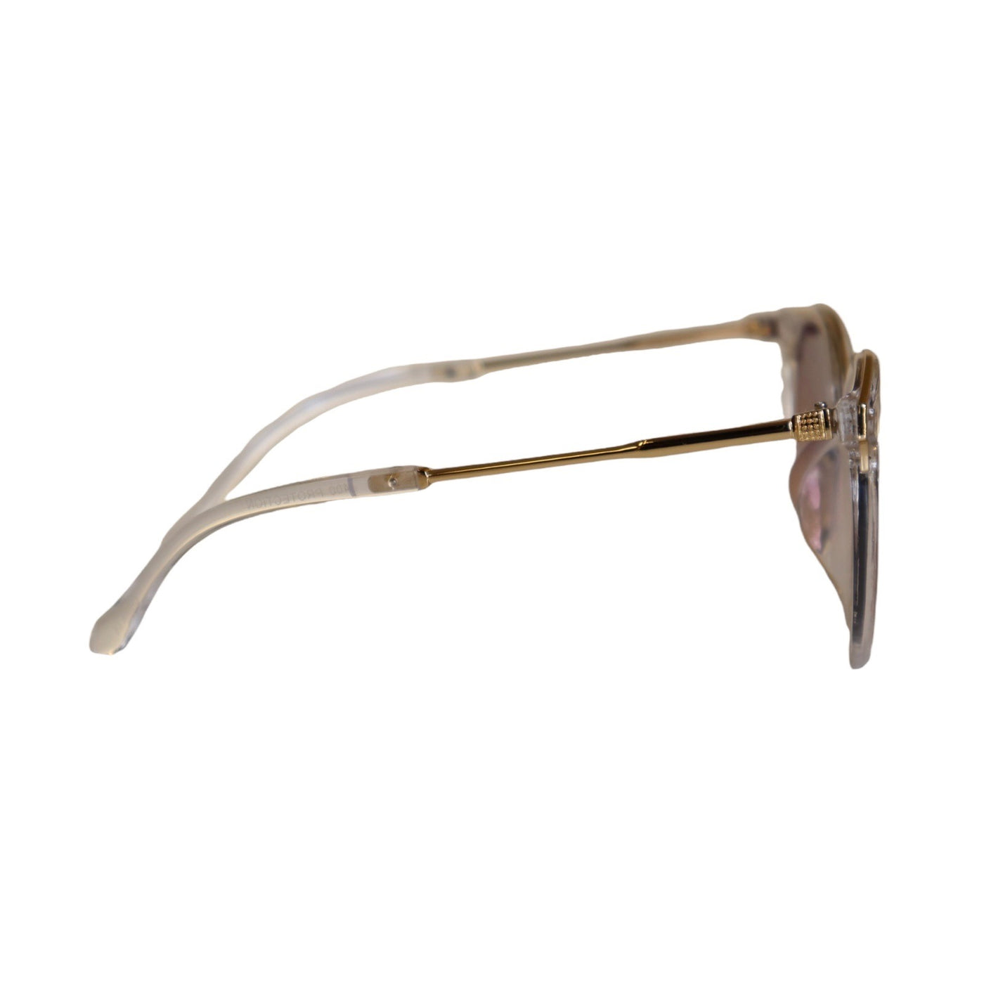 Retro Babe Rounded Cat Eye Sunglasses Clear/Gold Tone Frame Purple Gradient Lens