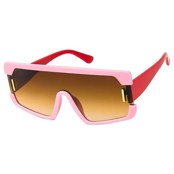 Call Me Naomi Square Flat Top Pink, Red Single Shield Sunglasses Brown Lens