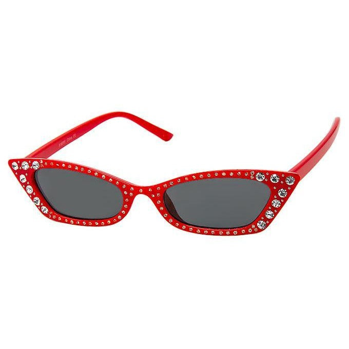 You Wish B Slim Cat Eye Shades RED Silver Studs and Clear Rhinestones on Frame