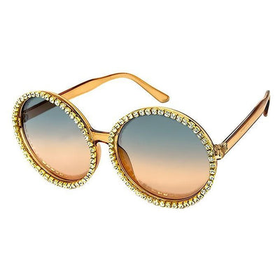 Oh Darling! Bling Round Sunglasses Rhinestones Tan Frames with Gradient Lens