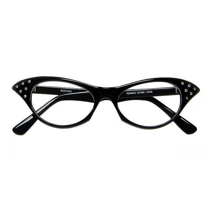 Miss Monroe Black Frame Clear Cat-Eye Glasses with Rhinestones on the Side