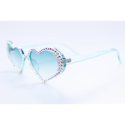 True Love Heart Sunglasses Encrusted with Multi-Color Rhinestones on Blue Lens