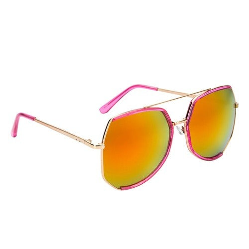 NOT YOUR MIRROR MIRRORED SUNGLASSES, Rose Frame with Orange Lens
