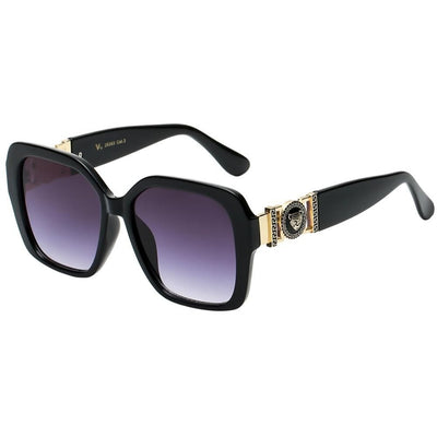 VG Designer Luxury Collection, Classy Jaguar Emblem Black Square Frame Sunglasses for Women