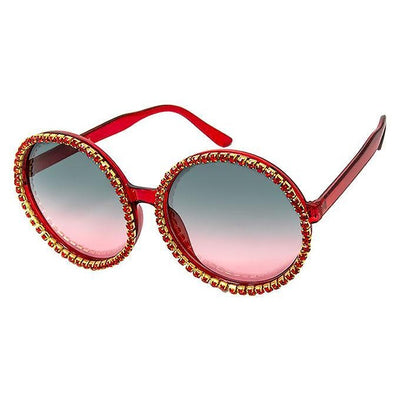 Oh Darling! Bling Round Sunglasses Red Rhinestones Frames with Gradient Lens