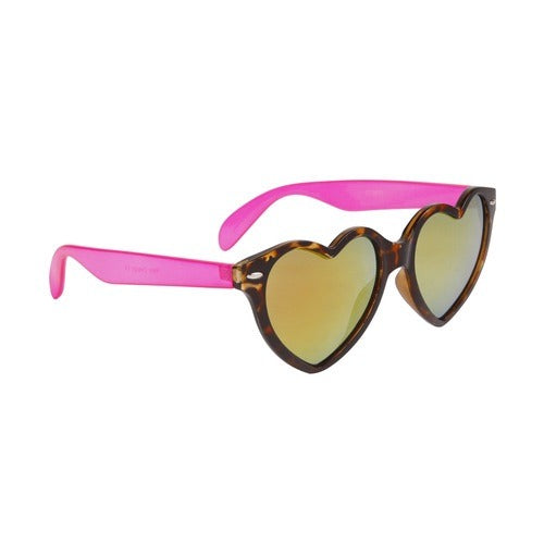 WILD LOVE Heart Sunglasses BROWN Animal Print/PINK & MULTI COLOR Mirrored Lens