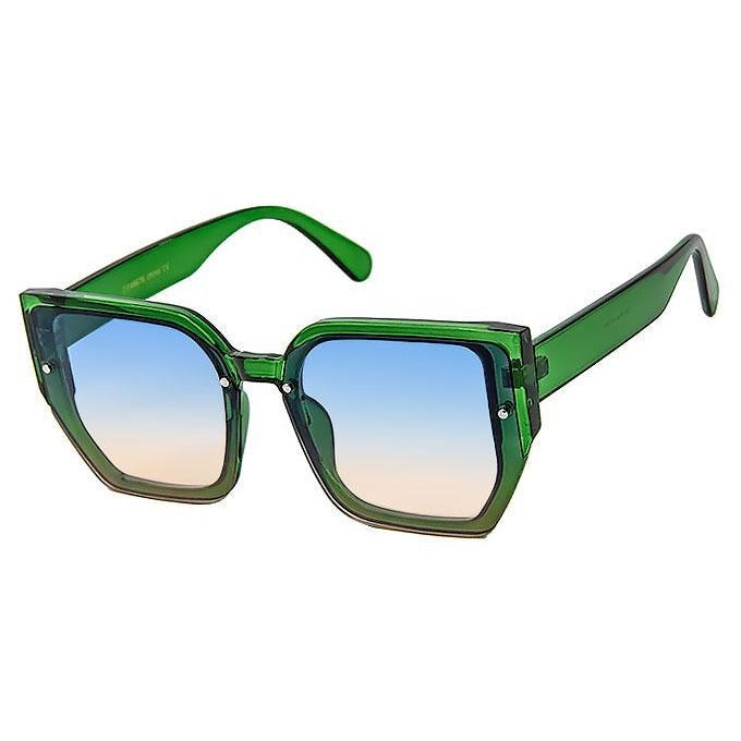 Throw Me in the Ocean Acrylic Square Sunglasses Forest Green Framew/ Blue Lens