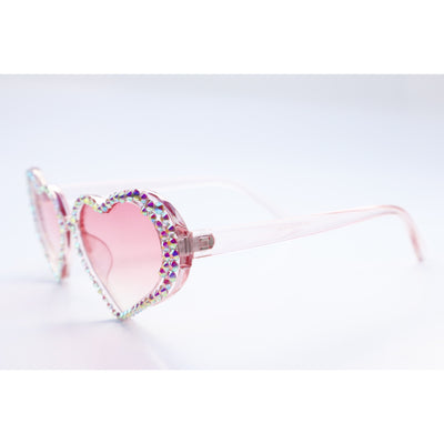 True Love Heart Sunglasses Encrusted with Multi-Color Rhinestones on Pink Lens
