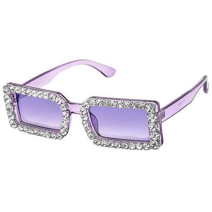 Look at Me Now Slim Rectangular Sunglasses w Rhinestones on Purple Frames & Lens