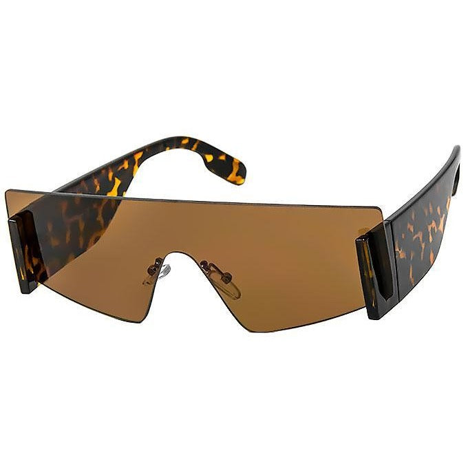 Do Not Disturb Flat Top Single Shield Like Sunglasses Animal Print w/ Brown Lens