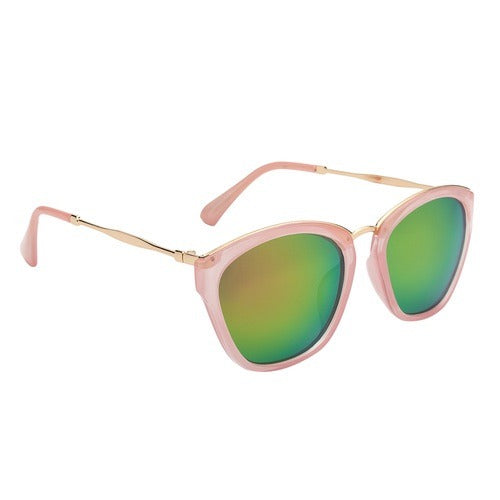 FUN TIMES RETRO SUNGLASSES FOR WOMEN PINK FRAME AND MULTI COLOR LENS