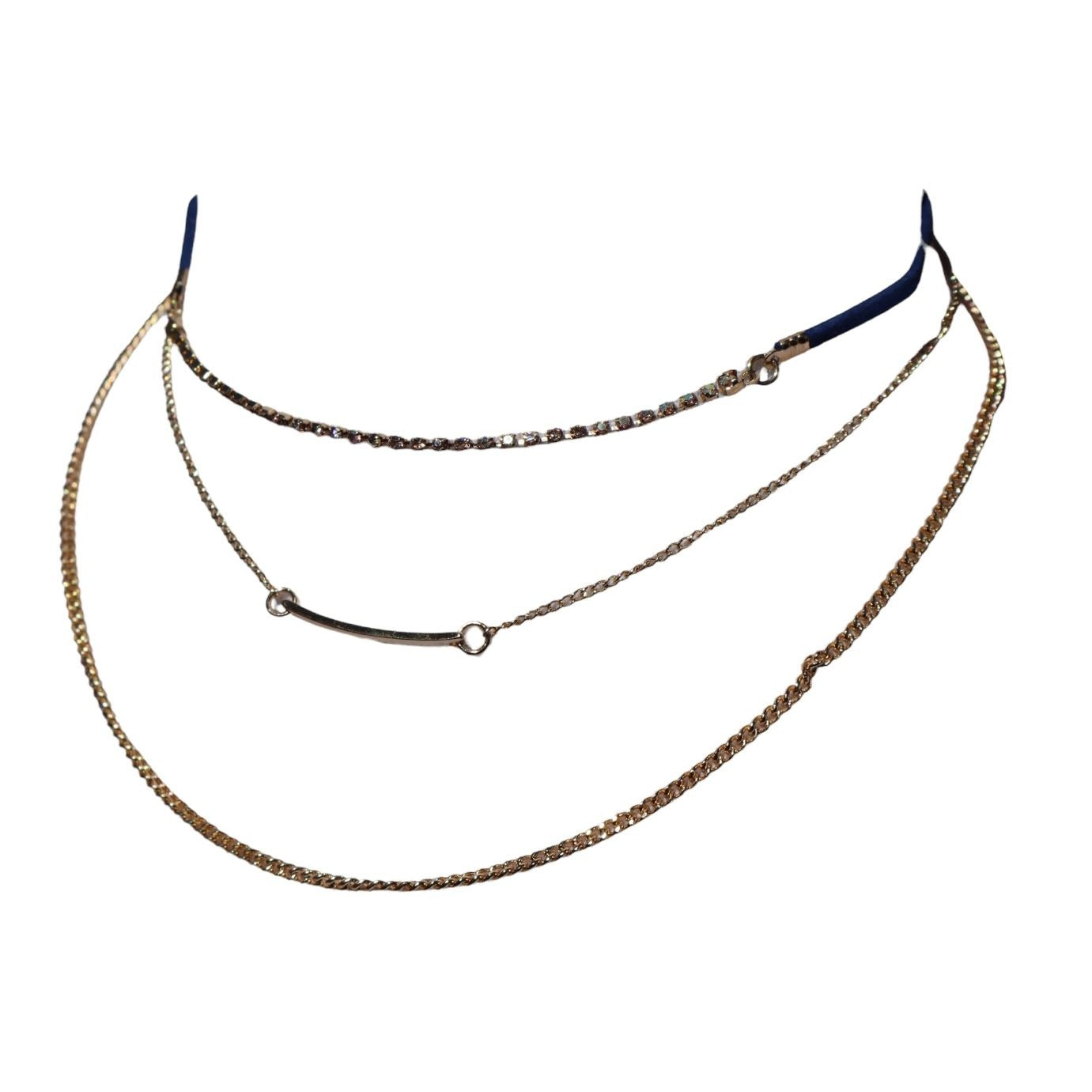 Carisma 3 in 1 Choker Necklace Gold Tone With Blue Faux Velvet, Women's Jewelry