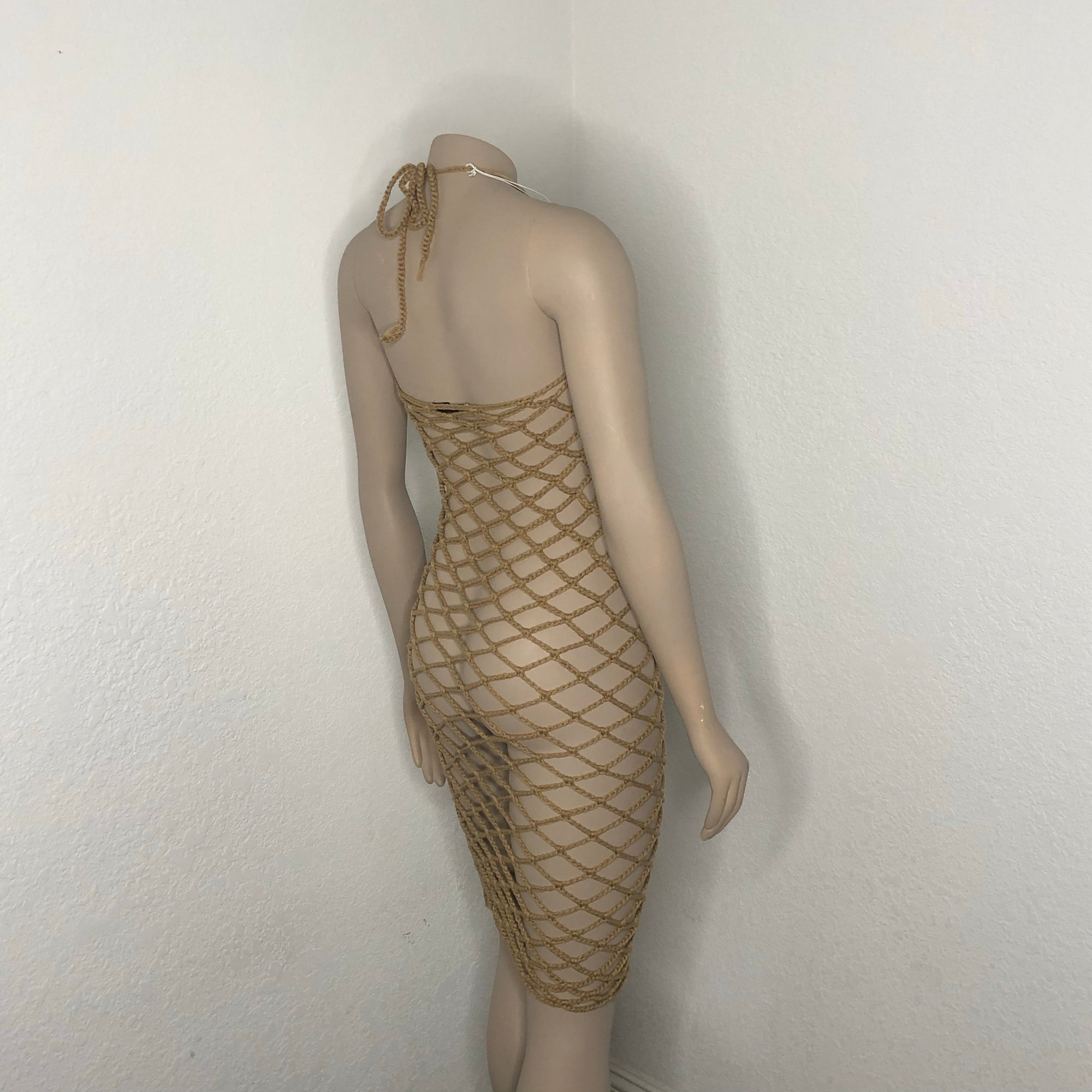 Beige Handmade Crochet Fishnet Cover-Up Dress Nikita Naomi