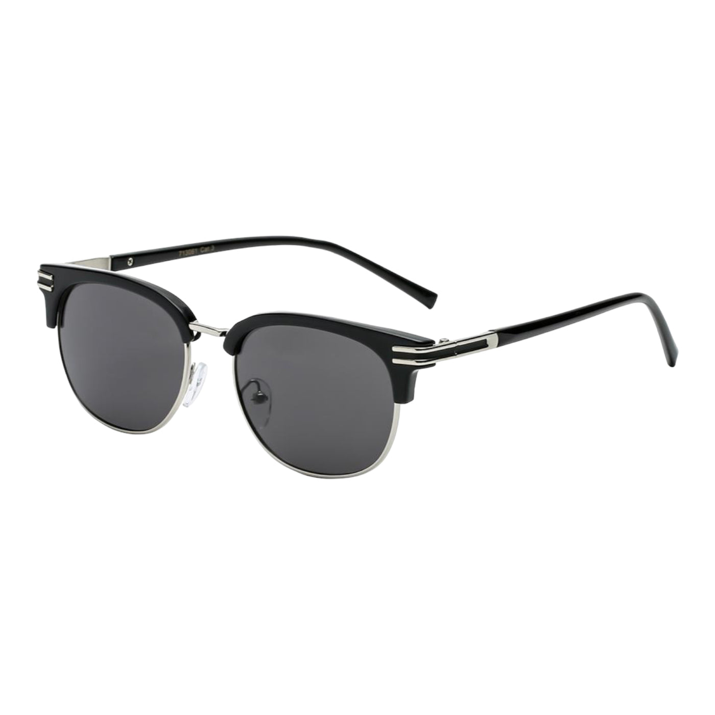 USA American Classic Retro Round Sunglasses BLACK/SILVER Frame with BLACK Lens