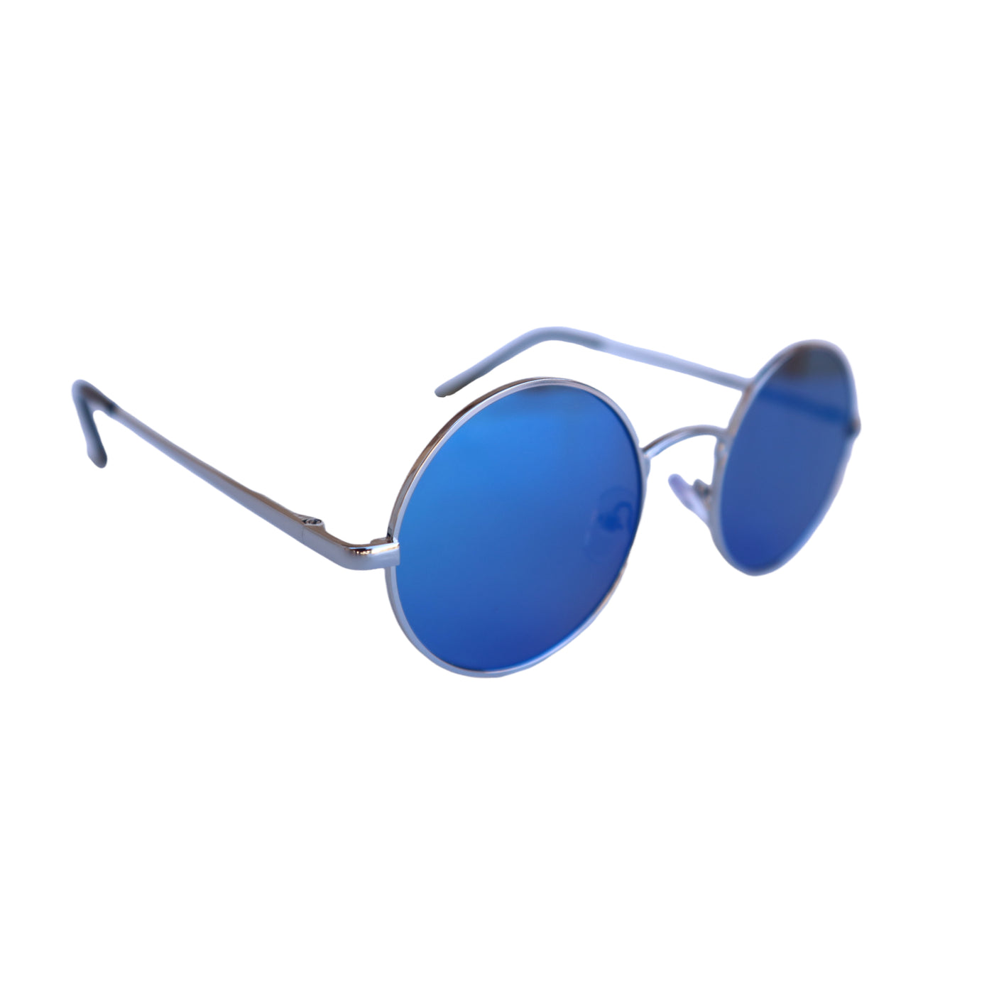 EyeDentification Circular All Metal Frame Sunglasses w/ Reflective BLUE Lens