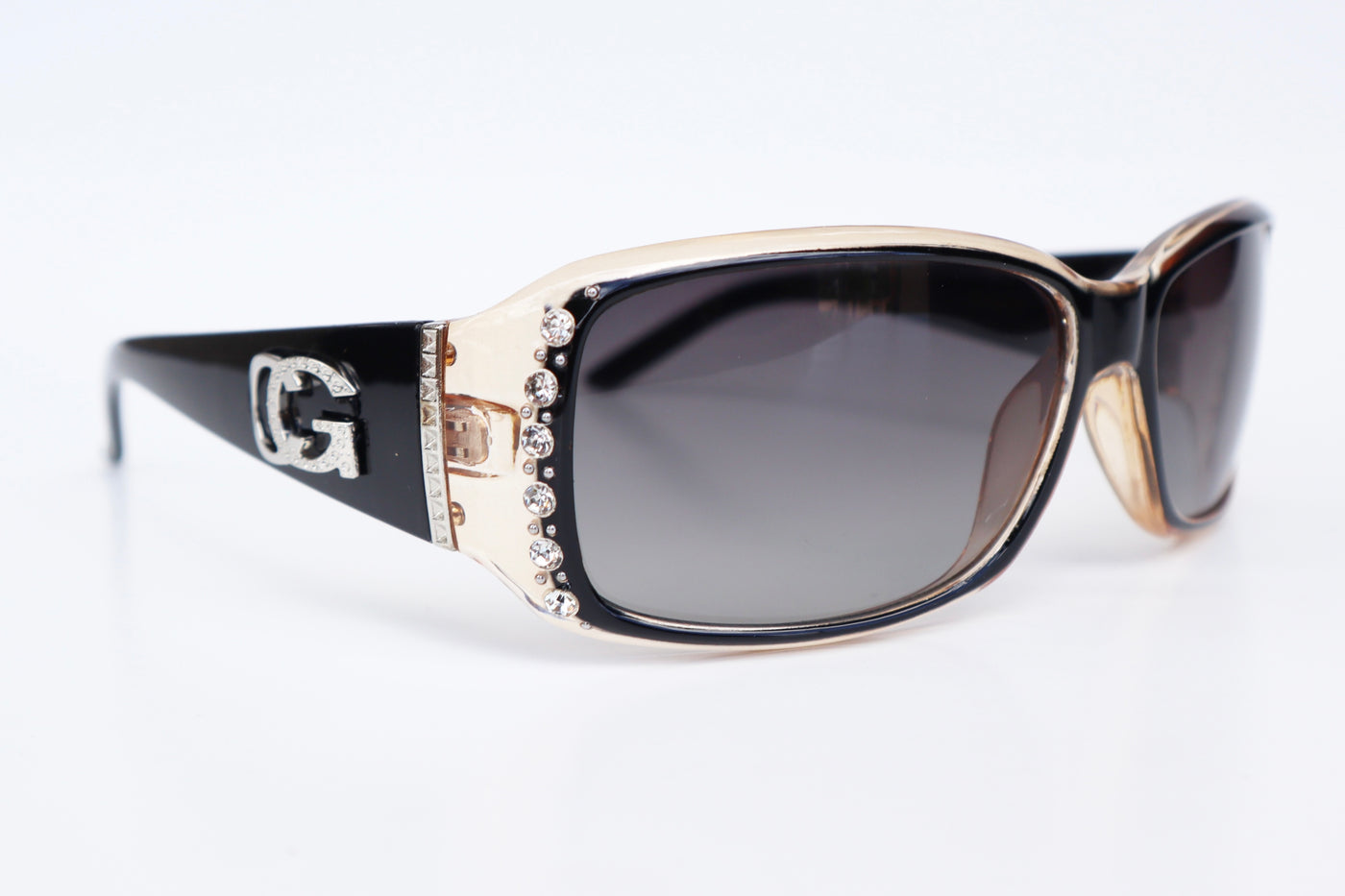 VG Luxury Rhinestone Sunglasses Translucent Champagne Gold Frame with Black Lens