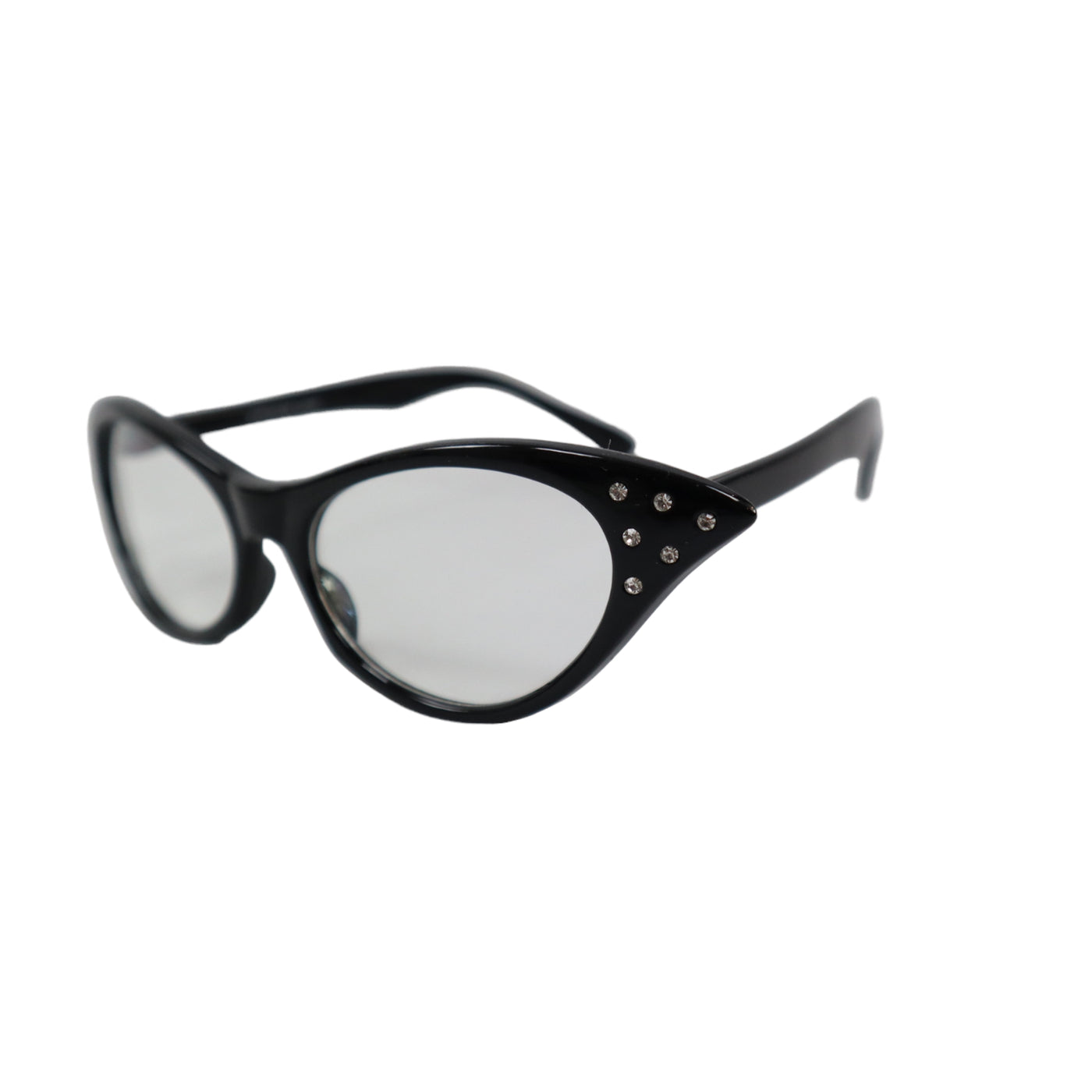 Miss Monroe Black Frame Clear Cat-Eye Glasses with Rhinestones on the Side