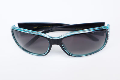 VG Women's Rhinestone Sunglasses Translucent Blue and Black Frame with Black Lens
