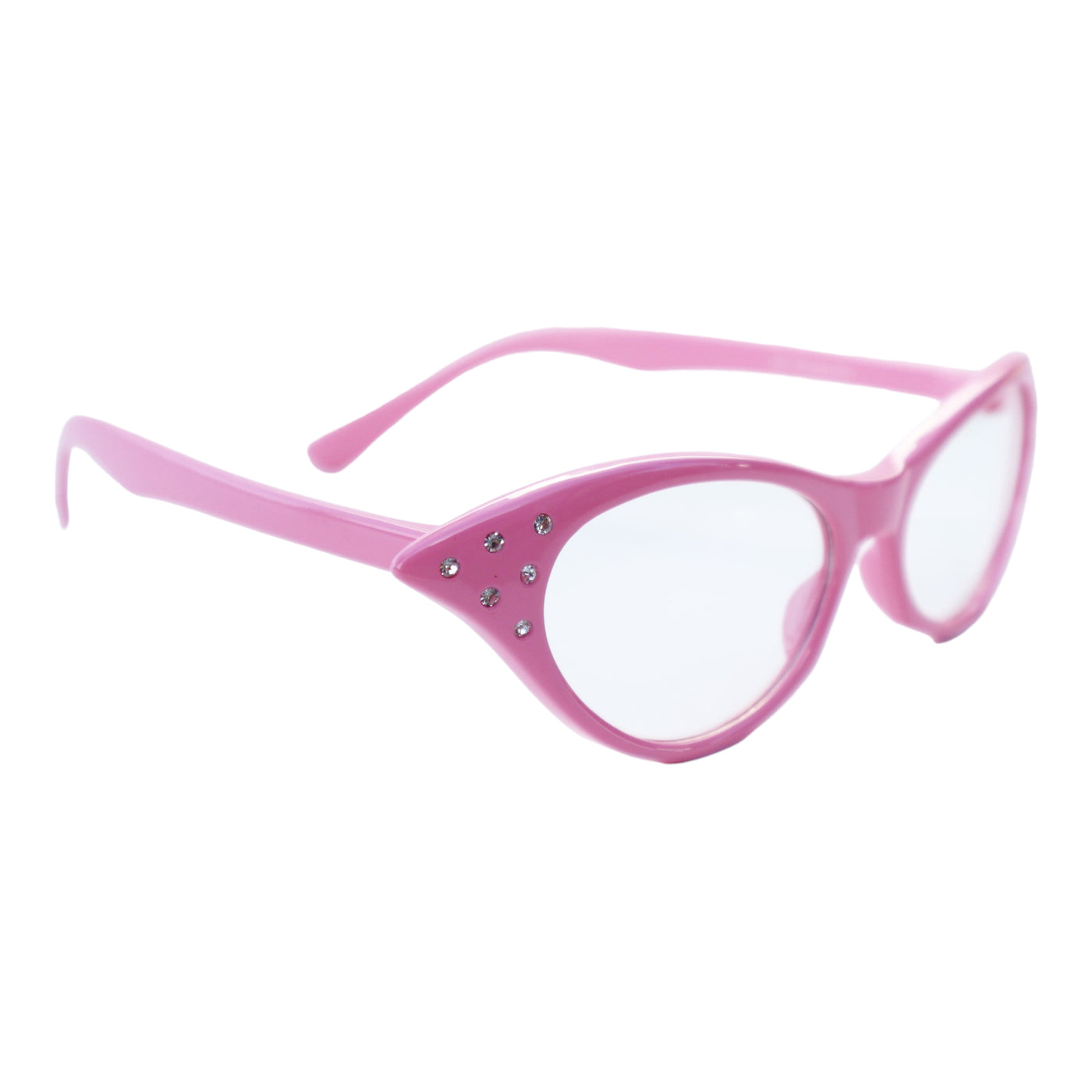 Miss Monroe Pink Frame Clear Cat-Eye Glasses with Rhinestones on the Side