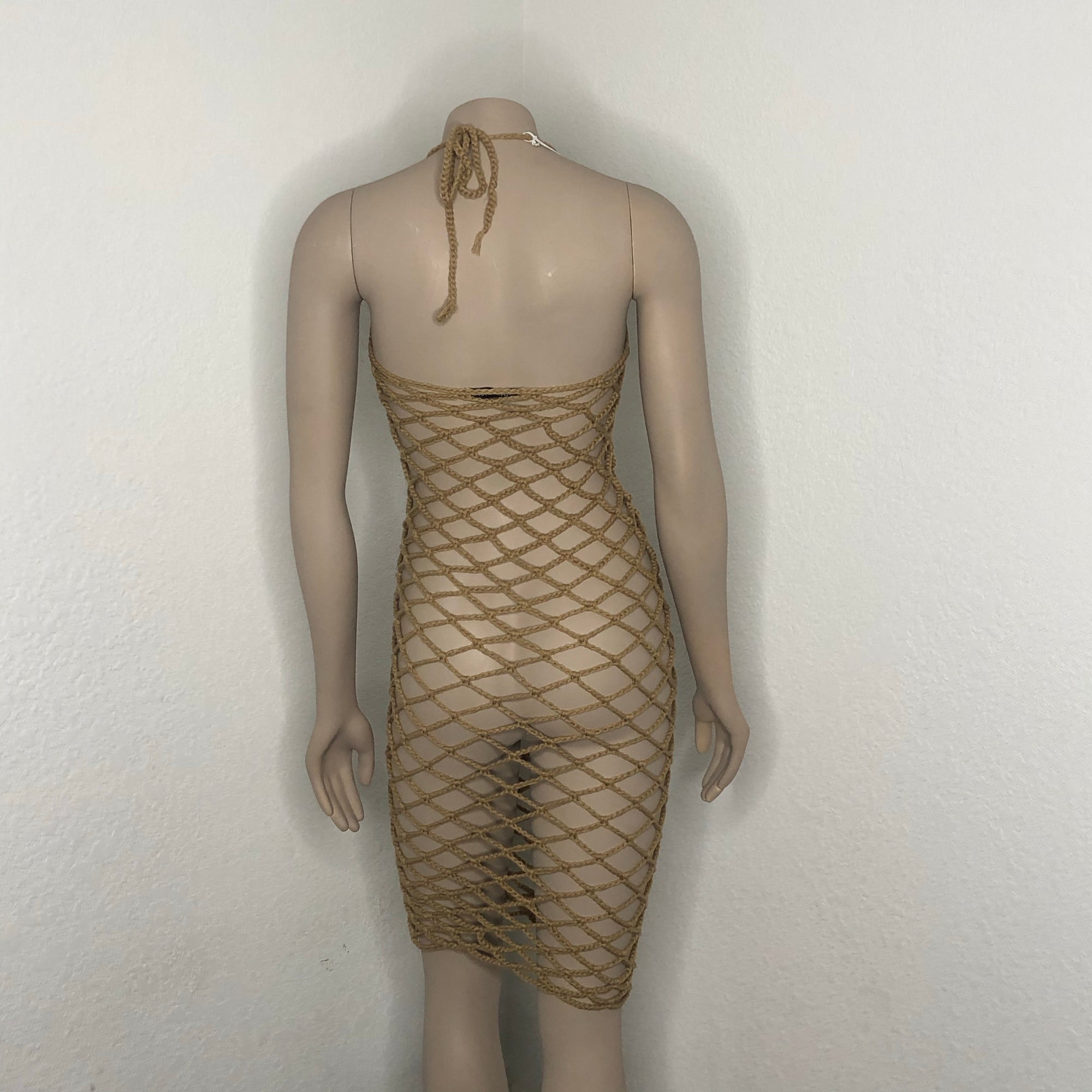 Beige Handmade Crochet Fishnet Cover-Up Dress Nikita Naomi