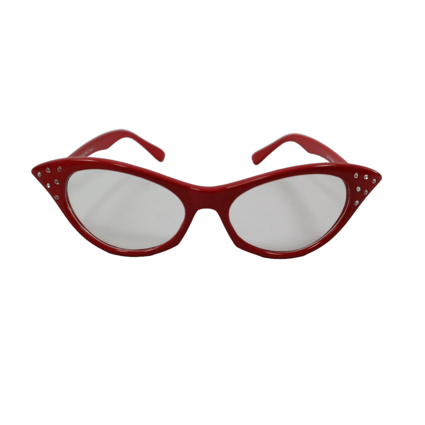 Miss Monroe Red Frame Clear Cat-Eye Glasses with Rhinestones on the Side