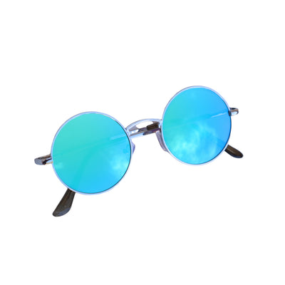 EyeDentification Circular All Metal Frame Sunglasses w/ Reflective OIL COLOR Lens