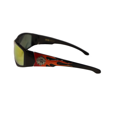 CHOPPERS Luxury Design BLACK Rectangle Frames RED Flames w/ REFLECTIVE lens