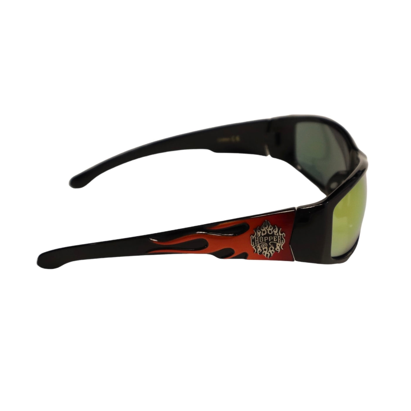 CHOPPERS Luxury Design BLACK Rectangle Frames RED Flames w/ REFLECTIVE lens