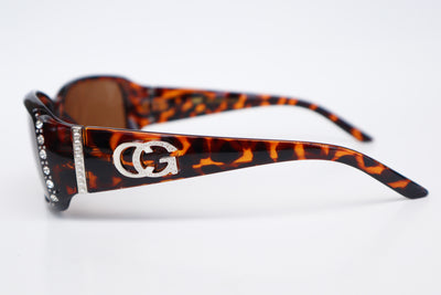 VG Women's Rhinestone Sunglasses Animal Print Frame W Brown Lens