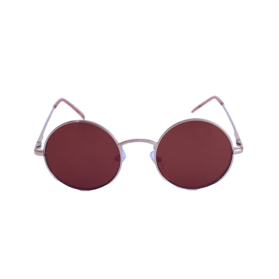 EyeDentification Circular All Metal Frame Sunglasses w/ Reflective ROSE RED Lens