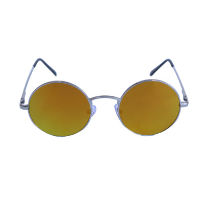 EyeDentification Circular All Metal Frame Sunglasses w/ Reflective YELLOW Lens