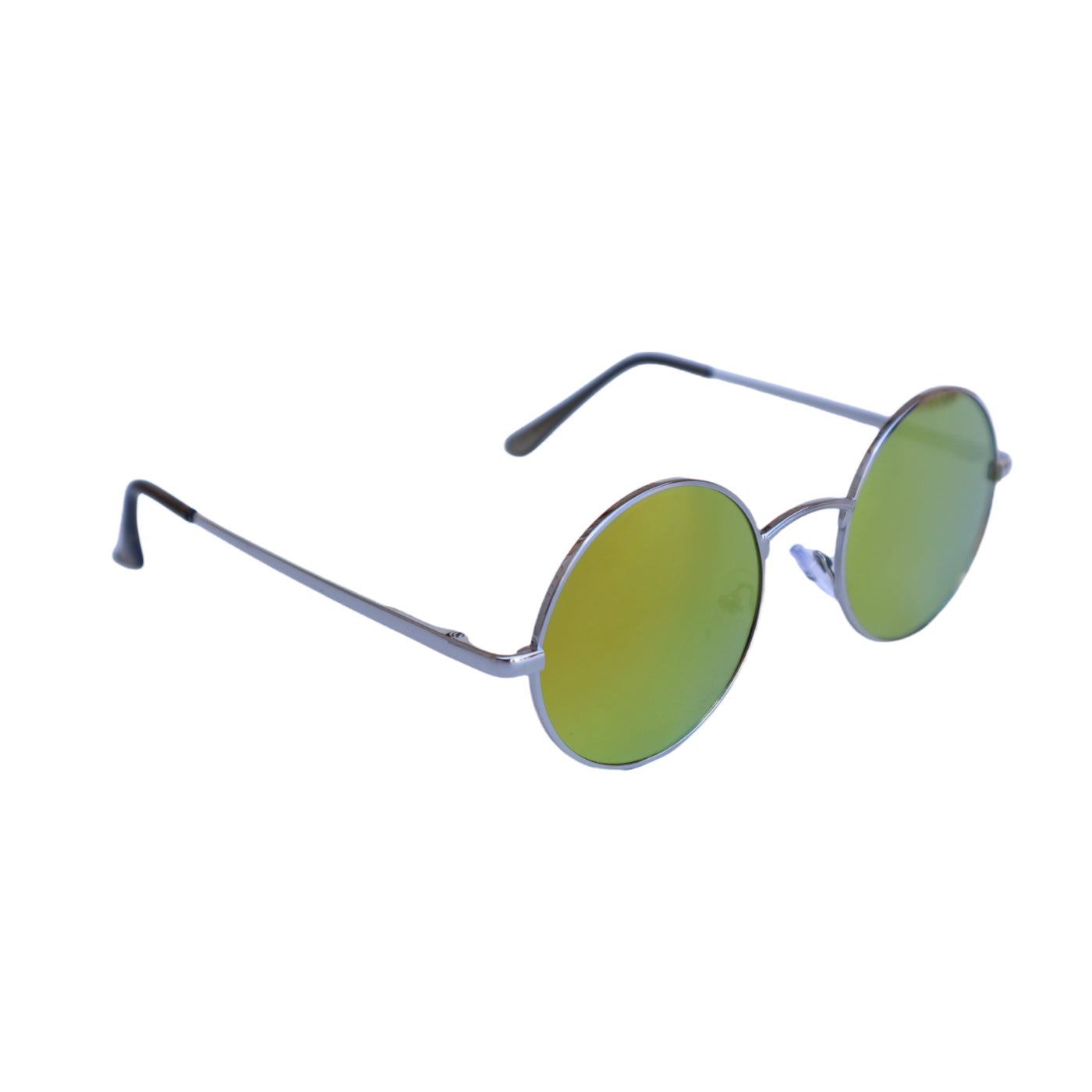 EyeDentification Circular All Metal Frame Sunglasses w/ Reflective YELLOW Lens