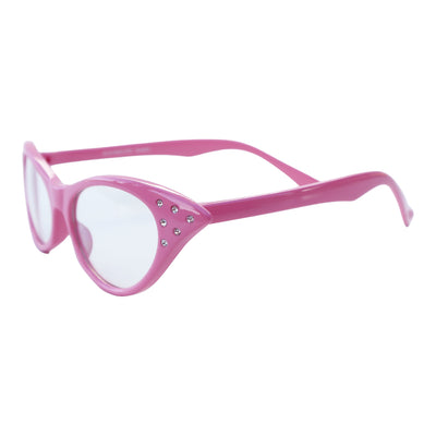 Miss Monroe Pink Frame Clear Cat-Eye Glasses with Rhinestones on the Side