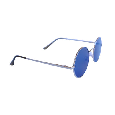 EyeDentification Circular All Metal Frame Sunglasses w/ Reflective BLUE Lens