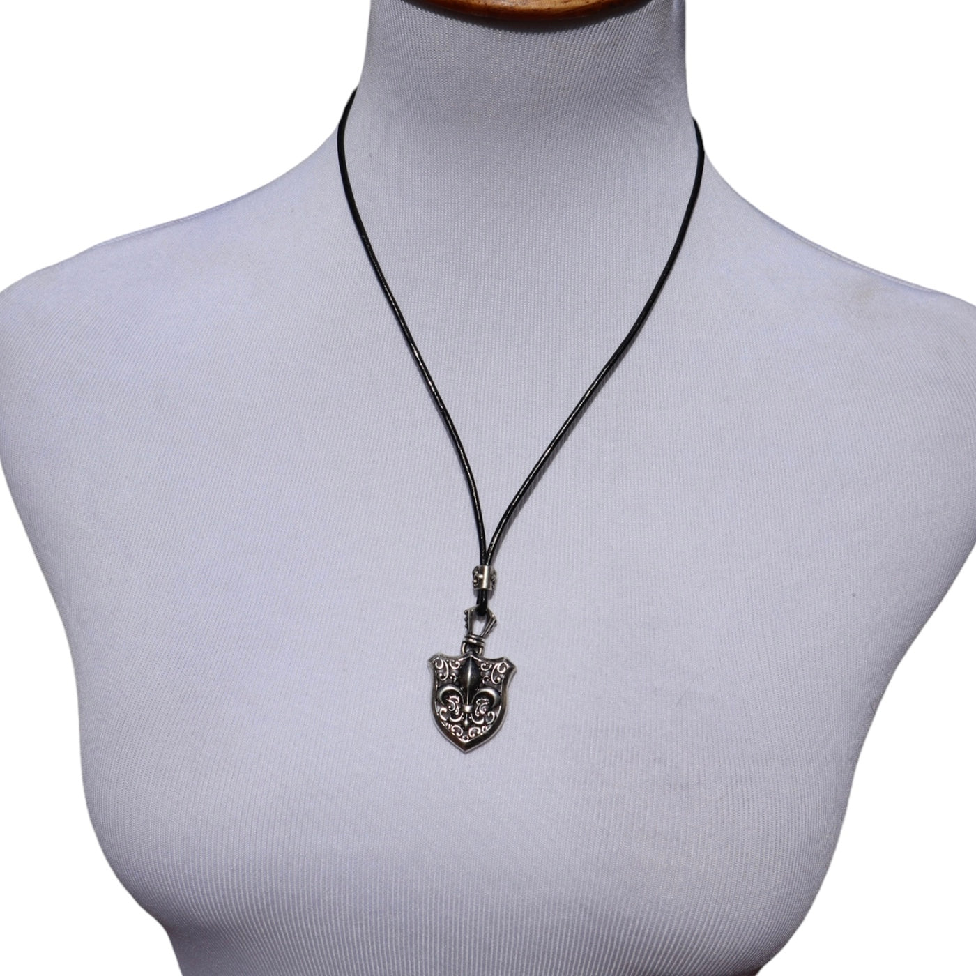 Stigma by Kim Min Sun Leather Necklace Stainless Steel Silver Fleur-de-lis Pendant