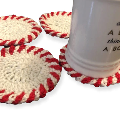 Nikita Naomi Handmade Peppermint Coasters Red and White, Set of 4