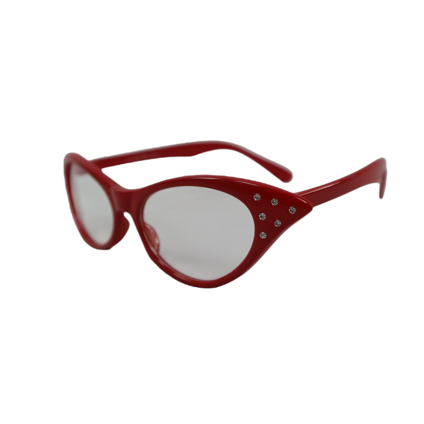 Miss Monroe Red Frame Clear Cat-Eye Glasses with Rhinestones on the Side